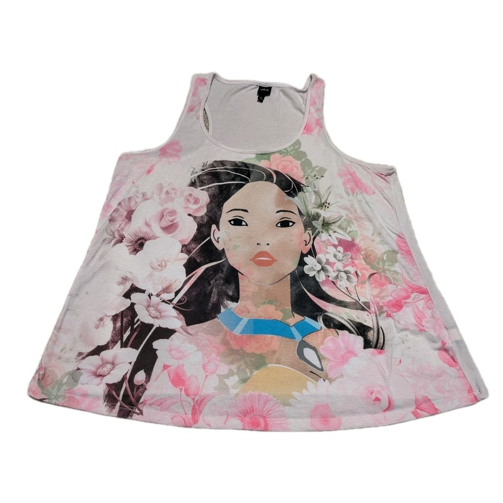 Vintage Disney‎ Pocahontas Tank Top Pastel Floral Colors Pink Made in USA Size 0
